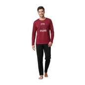 CALİA Erkek Uzun Kol Pijama Takımı, 2 İplik Şardonlu, Kışlık, Bordo, L Beden