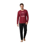CALİA Erkek Uzun Kol Pijama Takımı, 2 İplik Şardonlu, Kışlık, Bordo, XL