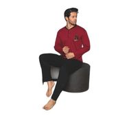CALİA Erkek Yakası Düğmeli İnterlok Pijama Takımı, Bordo Siyah, XL Beden