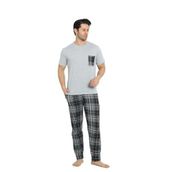 CALİA Erkek Yazlık Kısa Kol Cepli Pijama Takımı, %100 Pamuk, Gri Melanj, XL