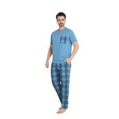 CALİA Erkek Yazlık Kısa Kol Cepli Pijama Takımı, %100 Pamuk, Mavi, L Beden