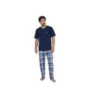 CALİA Erkek Yazlık Kısa Kol Penye Süprem Pijama Takımı, Lacivert Açık Mavi, 2XL