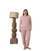 CALİA Kadın Büyük Beden Pijama Takımı, Düğmeli Yaka, Uzun Kol, Pembe