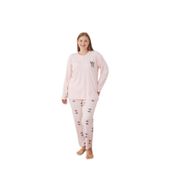 CALİA Kadın Büyük Beden Raporlu İnterlok Kumaş Düğmeli Pijama Takımı, Toz Pembe, 2XL