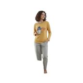 CALİA Kadın Pijama Takımı, Uzun Kollu, Sarı-Gri, L Beden