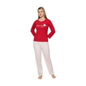 CALİA Kadın Pijama Takımı, Uzun Kollu, Sıfır Yaka, Kırmızı Beyaz, XL