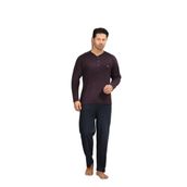 CALİA Kışlık Erkek Interlok Yaka Düğmeli Uzun Kollu Pijama Takımı, Bordo Lacivet Çizgili, 2XL