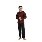 CALİA Kışlık Erkek İnterlok Yaka Düğmeli Uzun Kollu Pijama Takımı, Bordo Siyah Çizgili, M Beden