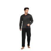 CALİA Kışlık Erkek İnterlok Yaka Düğmeli Uzun Kollu Pijama Takımı, Çizgili, M Beden