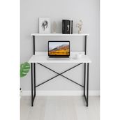 Çalışma Masası Kitaplıklı Laptop Bilgisayar Masası Raflı Ofis Masası Modern Metal Ayaklı Kompakt Masa Öğrenci Masaüstü Çalışma Alanı - Standart - Beyaz