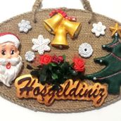 Çam Ağacı, Noel Baba Ve Hoşgeldiniz Yazılı El Yapımı Yılbaşı Kapı Süsü