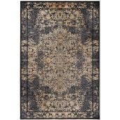 Çam Halı Naturel 1707 Siyah Sarı 100x300 cm Romans Halı Klasik Eskitme Desenli Makine Halısı
