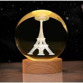 Cam Küre Işıklı Göz Yormayan Paris Eyfel Kulesi Motifli Masaüstü Aydınlatma Gece Lambası Dekoratif Çocuk Odası Salon Yatak Odası Lamba 6cm x 6cm (Eyfel Kulesi)