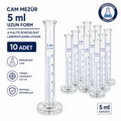 Cam Mezür 5 ml Uzun Form A Kalite Borosilikat Laboratuvara Uygun 10 Adet