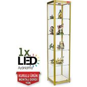 Camdolap.com Cam Dolap - Camlı Vitrin - Cam Dolap - Camlı Koleksiyon Vitrini - Teşhir Vitrini - Kupa Dolabı (Kurulu ve Kullanıma Hazır Gönderilmektedir.) - 1753S Gold