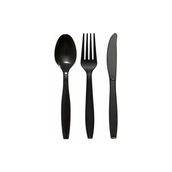 Canarino Plastik Lüks Çatal-Kaşık- Bıçak 3 Lü Siyah Siyah Set 100 Lü - Option-1