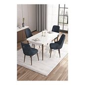 Canisa Are Serisi Beyaz Masa Ceviz Ayak MDF 80x132 Açılabilir Yemek Odası Takımı Gümüş Halkalı Antrasit 4 Sandalye