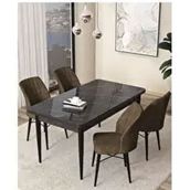 Canisa Arp Serisi Siyah Mermer Desen 70x110 cm Sabit Kahverengi Mutfak Masa Takımı