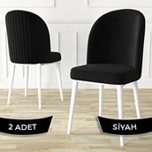 Canisa Aste Serisi 2 Adet Siyah 1. Sınıf Babyface Kumaş Metal Beyaz İskeletli Yemek Odası Sandalyesi