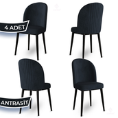 Canisa Aste Serisi 4 Adet Antrasit 1. Sınıf Babyface Kumaş Metal Siyah İskeletli Yemek Odası Sandalyesi