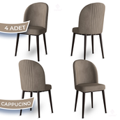Canisa Aste Serisi 4 Adet Cappucino 1. Sınıf Babyface Kumaş Metal Kahve İskeletli Yemek Odası Sandalyesi