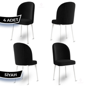 Canisa Aste Serisi 4 Adet Siyah 1. Sınıf Babyface Kumaş Metal Beyaz İskeletli Yemek Odası Sandalyesi