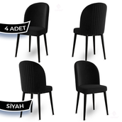 Canisa Aste Serisi 4 Adet Siyah 1. Sınıf Babyface Kumaş Metal Siyah İskeletli Yemek Odası Sandalyesi