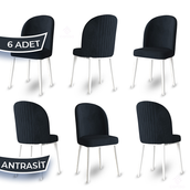 Canisa Aste Serisi 6 Adet Antrasit 1. Sınıf Babyface Kumaş Metal Beyaz İskeletli Yemek Odası Sandalyesi