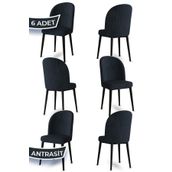 Canisa Aste Serisi 6 Adet Antrasit 1. Sınıf Babyface Kumaş Metal Siyah İskeletli Yemek Odası Sandalyesi