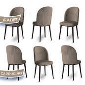 Canisa Aste Serisi 6 Adet Cappucino 1. Sınıf Babyface Kumaş Metal Kahve İskeletli Yemek Odası Sandalyesi