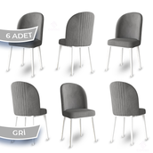 Canisa Aste Serisi 6 Adet Gri 1. Sınıf Babyface Kumaş Metal Beyaz İskeletli Yemek Odası Sandalyesi