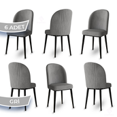 Canisa Aste Serisi 6 Adet Gri 1. Sınıf Babyface Kumaş Metal Siyah İskeletli Yemek Odası Sandalyesi