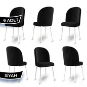 Canisa Aste Serisi 6 Adet Siyah 1. Sınıf Babyface Kumaş Metal Beyaz İskeletli Yemek Odası Sandalyesi
