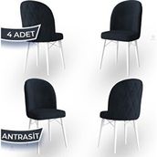 Canisa Bika Serisi 4 Adet 1. Sınıf Babyface Kumaş Beyaz Gürgen Ayaklı Antrasit Yemek Odası Sandalyesi