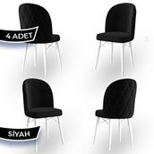 Canisa Bika Serisi 4 Adet 1. Sınıf Babyface Kumaş Beyaz Gürgen Ayaklı Siyah Yemek Odası Sandalyesi
