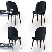 Canisa Bika Serisi 4 Adet 1. Sınıf Babyface Kumaş Ceviz Gürgen Ayaklı Antrasit Yemek Odası Sandalyesi