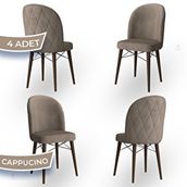 Canisa Bika Serisi 4 Adet 1. Sınıf Babyface Kumaş Ceviz Gürgen Ayaklı Cappucino Yemek Odası Sandalyesi