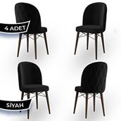 Canisa Bika Serisi 4 Adet 1. Sınıf Babyface Kumaş Ceviz Gürgen Ayaklı Siyah Yemek Odası Sandalyesi