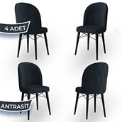 Canisa Bika Serisi 4 Adet 1. Sınıf Babyface Kumaş Siyah Gürgen Ayaklı Antrasit Yemek Odası Sandalyesi