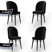 Canisa Bika Serisi 4 Adet 1. Sınıf Babyface Kumaş Siyah Gürgen Ayaklı Siyah Yemek Odası Sandalyesi