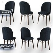 Canisa Bika Serisi 6 Adet 1. Sınıf Babyface Kumaş Ceviz Gürgen Ayaklı Antrasit Yemek Odası Sandalyesi