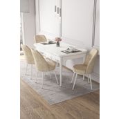 Canisa Concept 70x114 cm Açılabilir 4 Krem Sandalye Beyaz Yemek Masası Takımı