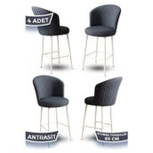 Canisa Concept Alte Serisi Babyface Antrasit Kumaş Beyaz Metal Ayak 4 Adet Bar Sandalyesi