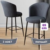 Canisa Concept Alte Serisi Babyface Antrasit Kumaş Siyah Metal Ayak 2 Adet Bar Sandalyesi