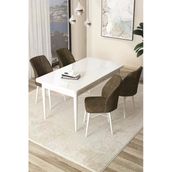 Canisa Concept Arp Serisi 70x110 cm Sabit Beyaz Masa 4 Sandalye Kahverengi Mutfak Masası Takımı