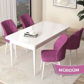Canisa Concept Arp Serisi 70x110 cm Sabit Beyaz Masa 4 Sandalye Mor Mutfak Masası Takımı