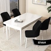 Canisa Concept Arp Serisi 70x110 cm Sabit Beyaz Masa 4 Sandalye Siyah Mutfak Masası Takımı