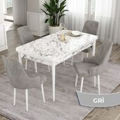 Canisa Concept Eta Serisi 80 x 132 cm Açılabilir Mdf Yemek Odası Masa Takımı Beyaz Mermer Desen Masa 4 Sandalye - Gri