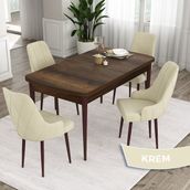 Canisa Concept Eta Serisi, 80X132 Mdf Açılabilir Yemek Odası Masa Takımı, Barok Ahşap Desen Masa 4 Sandalye - Bordo