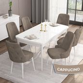 Canisa Concept MDF Are Serisi 80x132 CM Cappucino 6 Sandalyeli Açılabilir Mutfak Masası